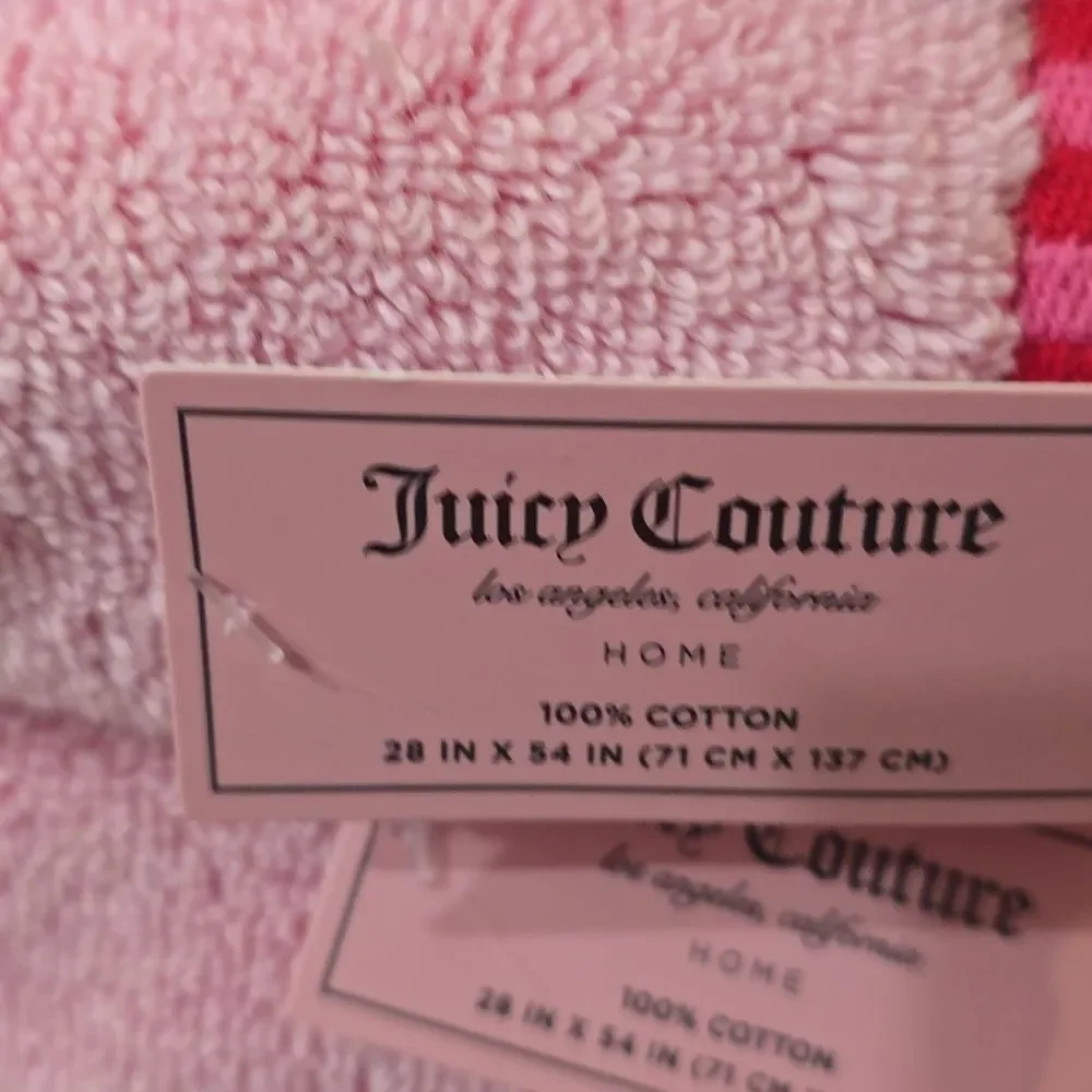 Juicy Couture Home Heart Cherry Bubble Logo Oversized Bath & Hand Towel Set